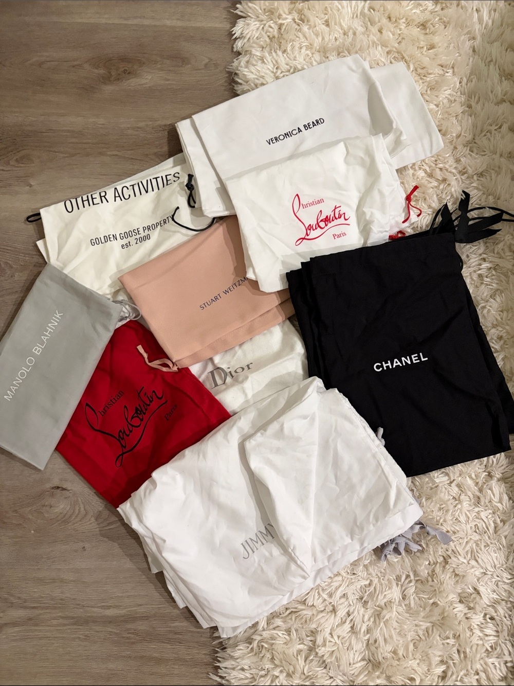 Designer Dust Bag Lot with Chanel, Louboutin, Dior & More - Mixed Colors